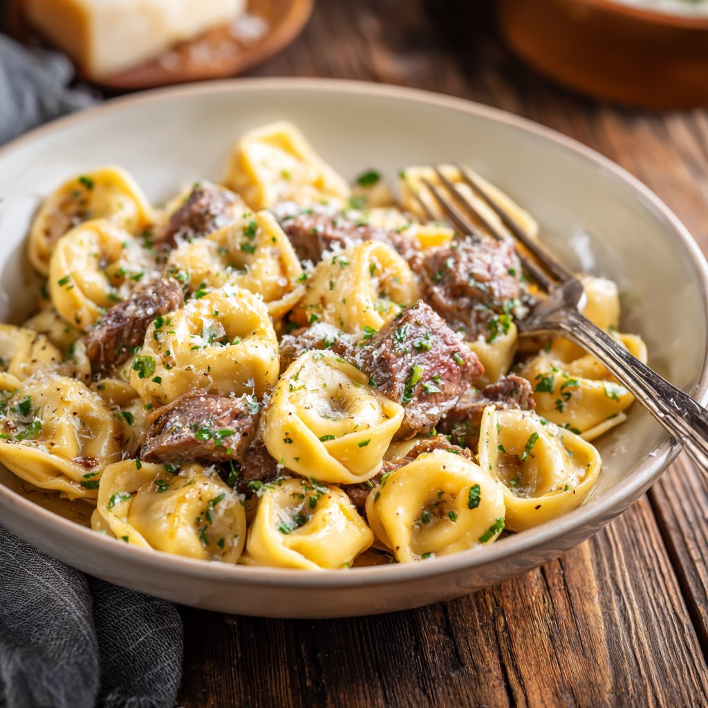Garlic Steak Tortellini in Brown Butter Sauce